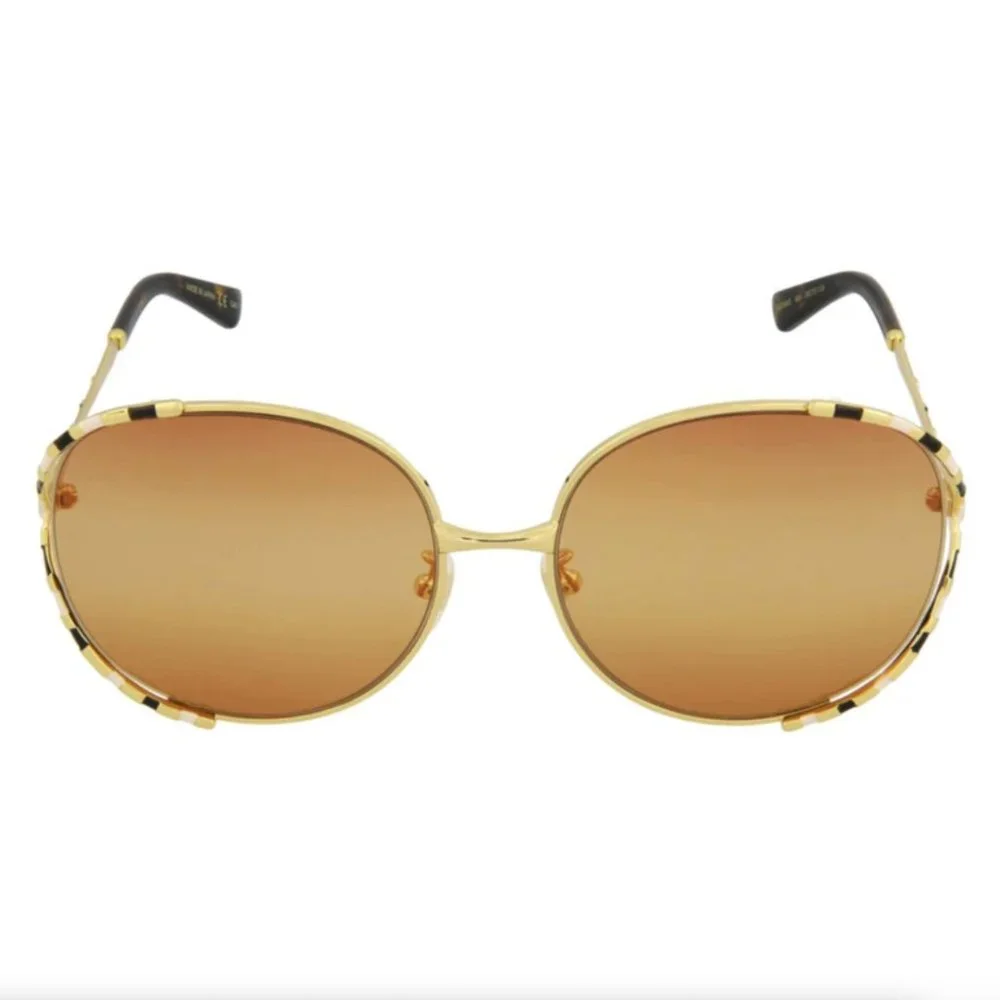 Gucci Gold Tone 59mm Round Acetate Sunglasses